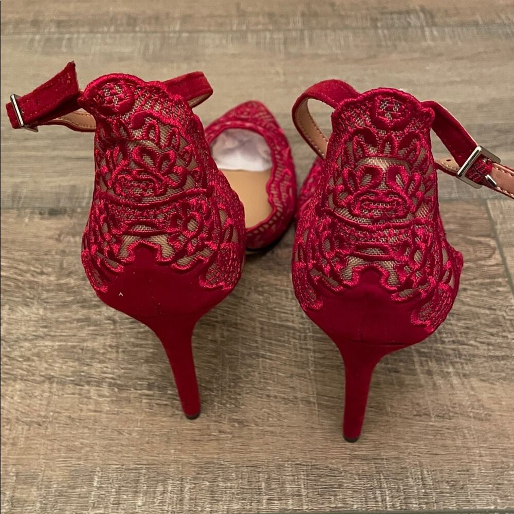 INC International Concepts Women's Red Lace Ankle Strap Heels - Picture 4 of 5